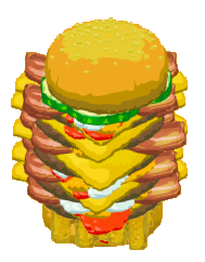 Burger A basic hamburger with ketchup and meat.